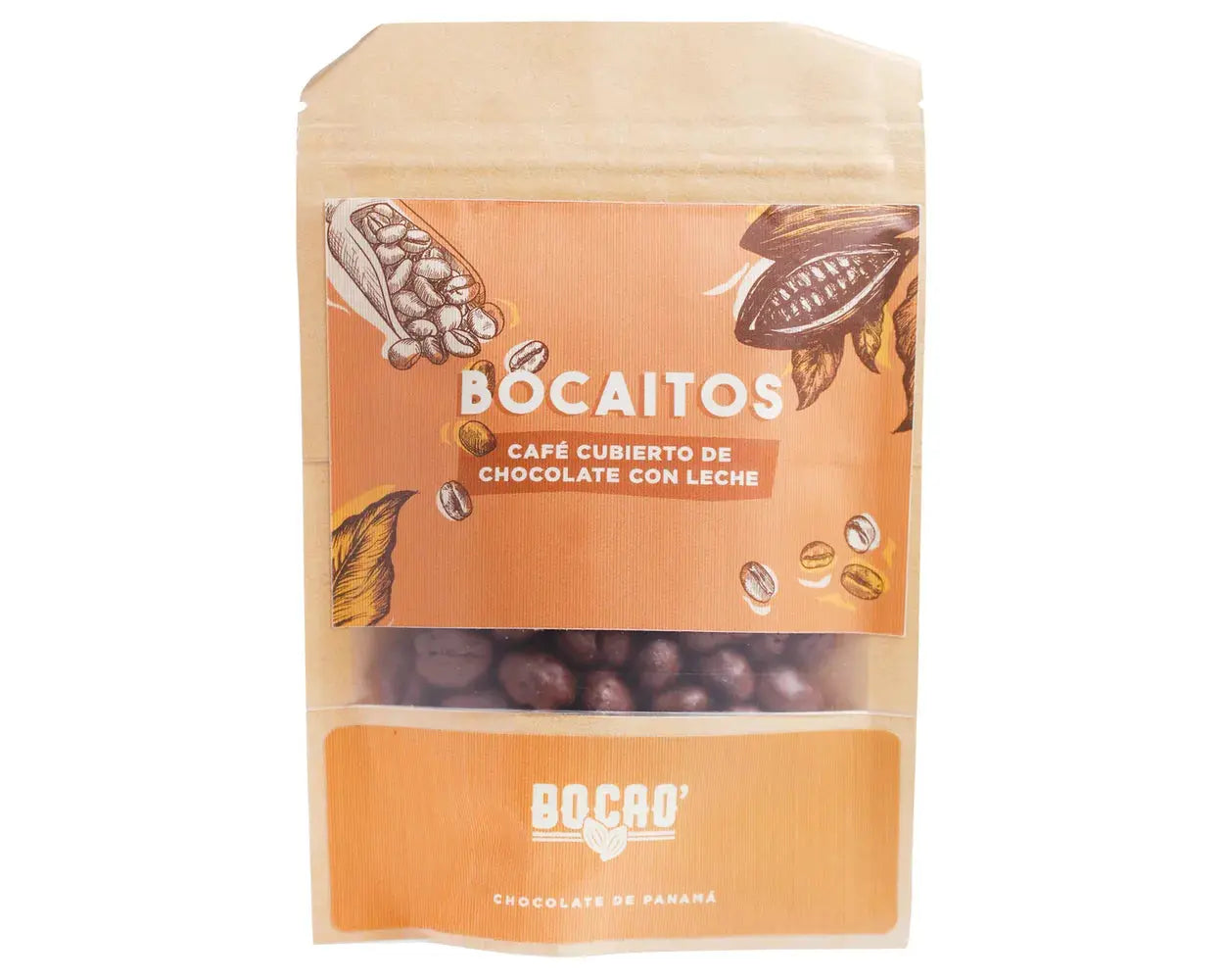 Bocao Bocaitos milk chocolate covered coffee beans, whole roasted beans in creamy Bocas del Toro cacao, 60g