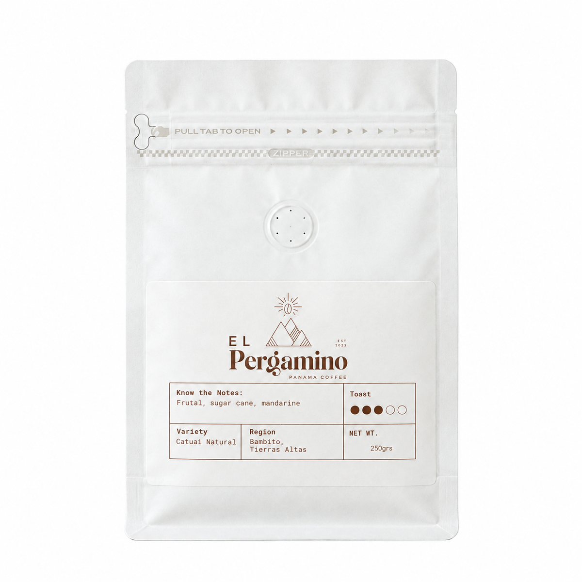 Finca El Pergamino Catuai Natural specialty coffee 250g bag from Bambito, Tierras Altas, Panama