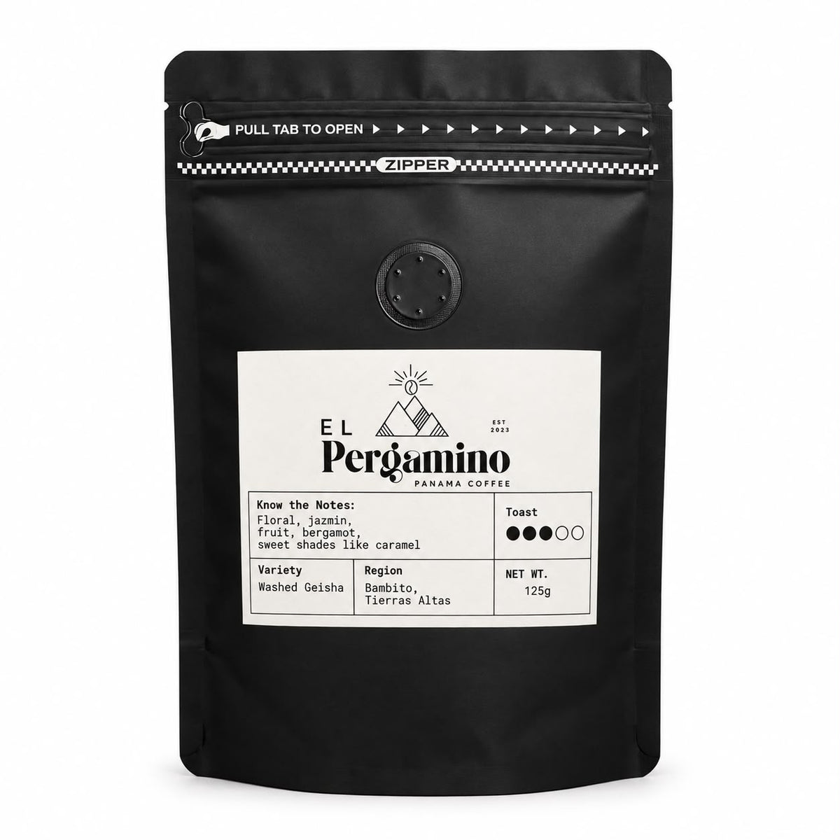 El Pergamino Panama Coffee Washed Geisha 125g bag - Bambito, Tierras Altas, Volcán
