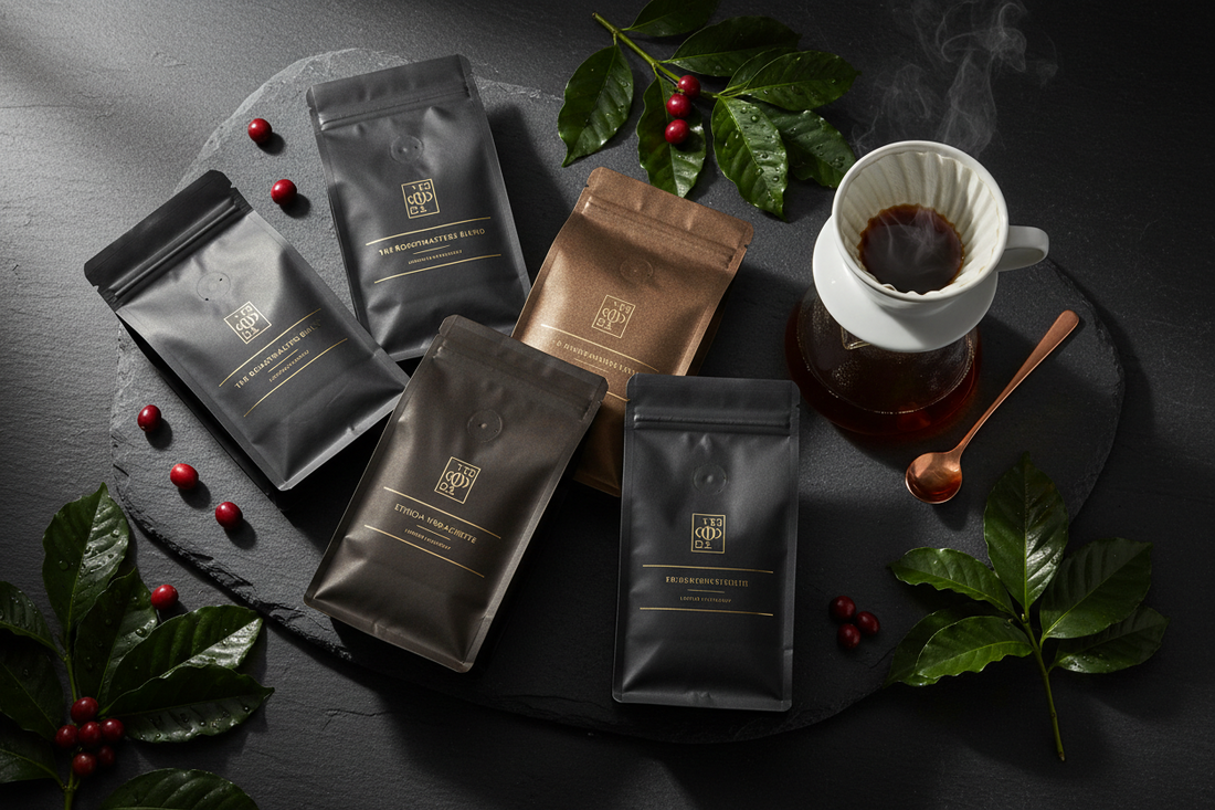 Best Panama Geisha coffee collection, premium specialty coffee bags with pour-over setup, Boquete Panama