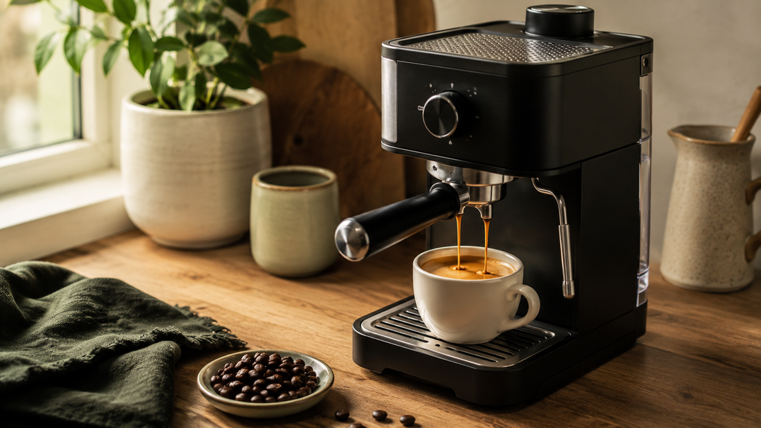 Compact budget espresso machine pulling a shot with golden crema - Best budget espresso machines under $200 2026 guide