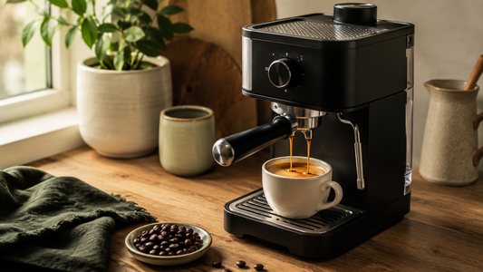 Compact budget espresso machine pulling a shot with golden crema - Best budget espresso machines under $200 2026 guide