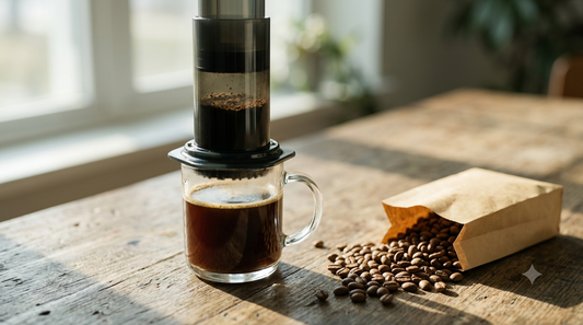 Best coffee for an AeroPress: an AeroPress brewing whole-bean Panama coffee from a Boquete estate
