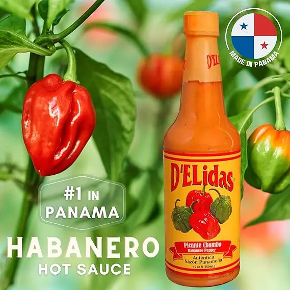 D'Elidas hot sauce bottle, Panama's number one aji chombo habanero sauce since 1904