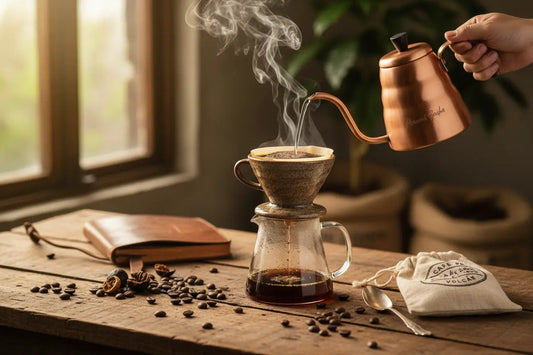 Pour-over brewing of fresh Panama coffee, showing how to brew the perfect cup at home