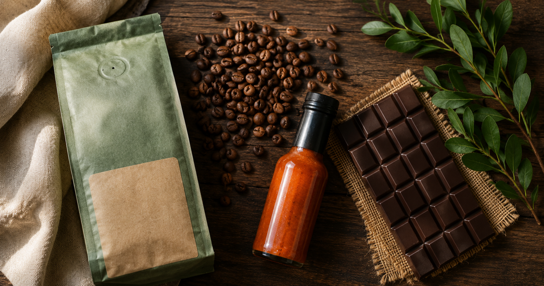 Unique Panama coffee gift with specialty beans, artisan chocolate, and hot sauce