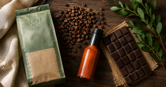 Unique Panama coffee gift with specialty beans, artisan chocolate, and hot sauce