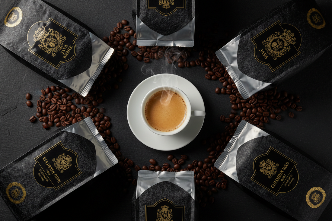 The most expensive coffees in the world displayed with a cup of Panama Geisha