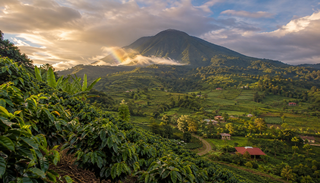 Coffee farm rows and Volcán Barú in Boquete, Panama — the highland valley with the best things to do in Chiriquí