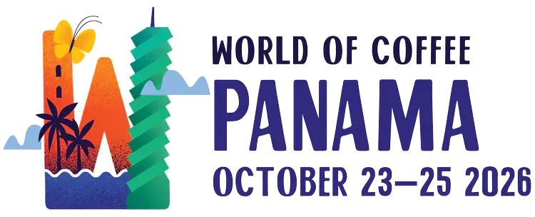 World of Coffee Panama 2026 logo with Panama Convention Center and Panama Canal in the background