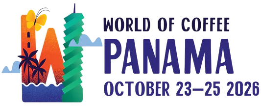 World of Coffee Panama 2026 logo with Panama Convention Center and Panama Canal in the background