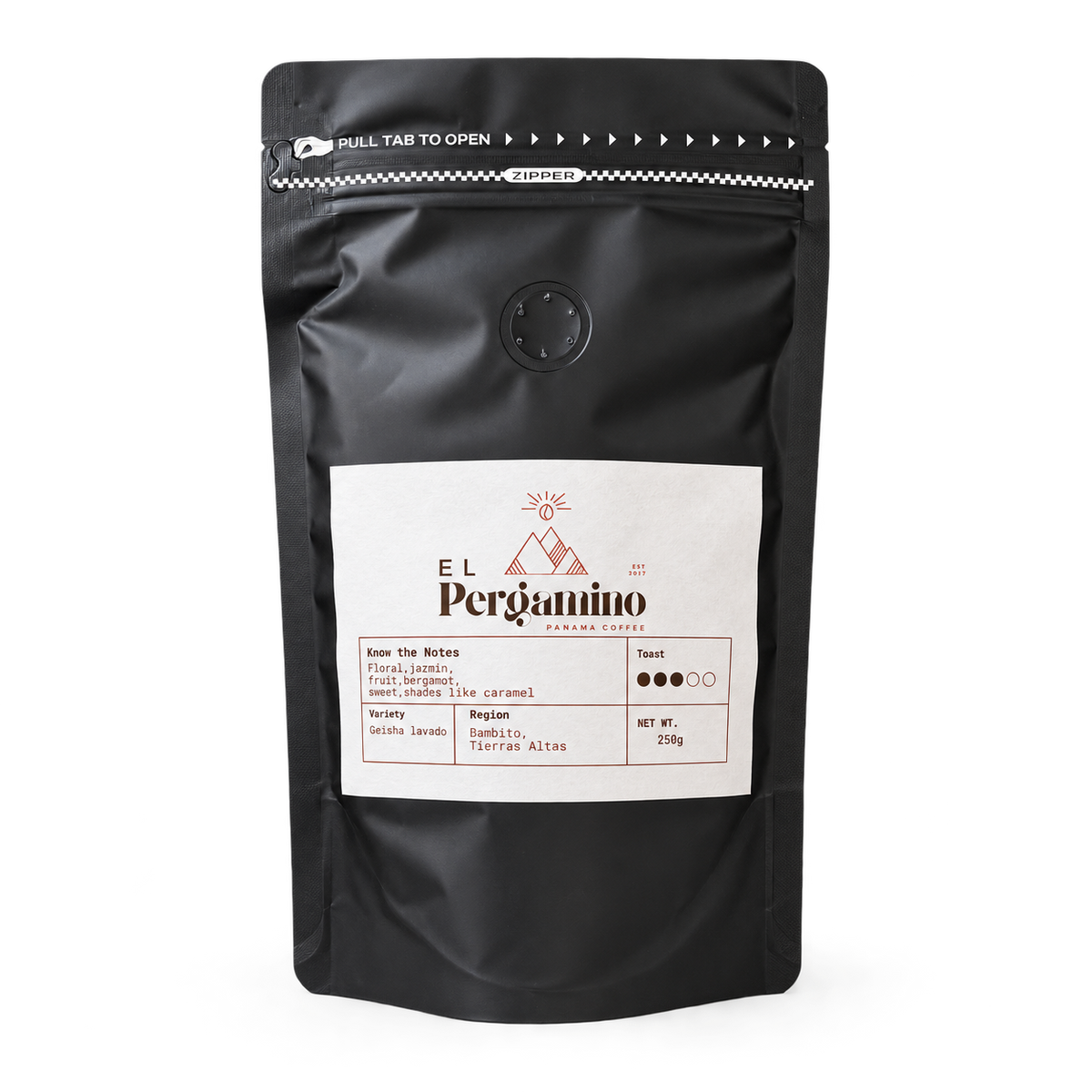 El Pergamino Panama Coffee washed Geisha 250g bag - Bambito, Tierras Altas, Volcán