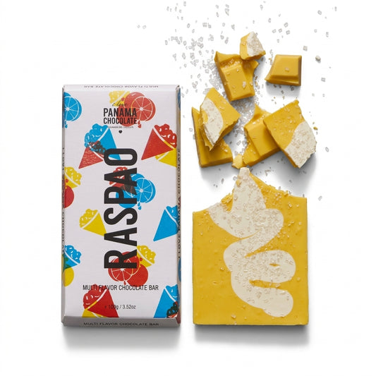 I Love Panama Chocolate Raspao Pineapple white chocolate bar 100g with crystallized sugar and packaging
