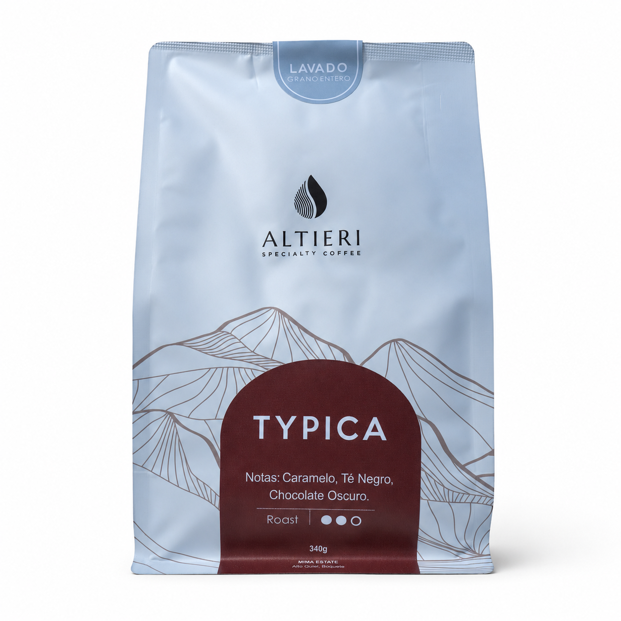 Altieri Typica Washed 340g coffee bag from Mima Estate, Alto Quiel, Boquete Panama - caramel, black tea and dark chocolate