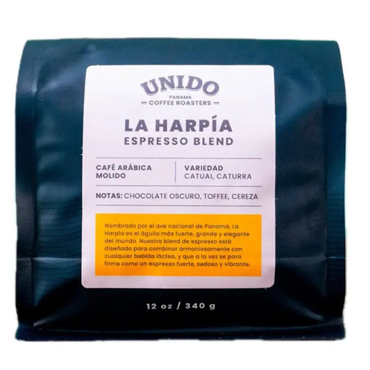 Café Unido La Harpia espresso blend specialty coffee 340g bag from Panama
