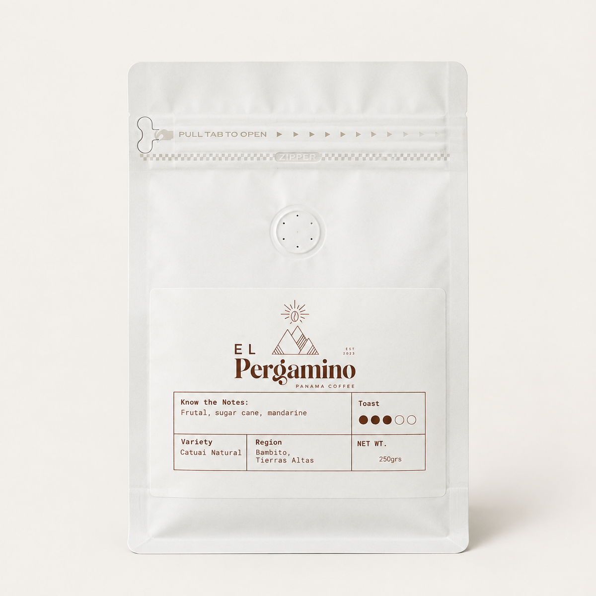 Finca El Pergamino Catuai Natural specialty coffee 250g bag from Bambito, Tierras Altas, Panama