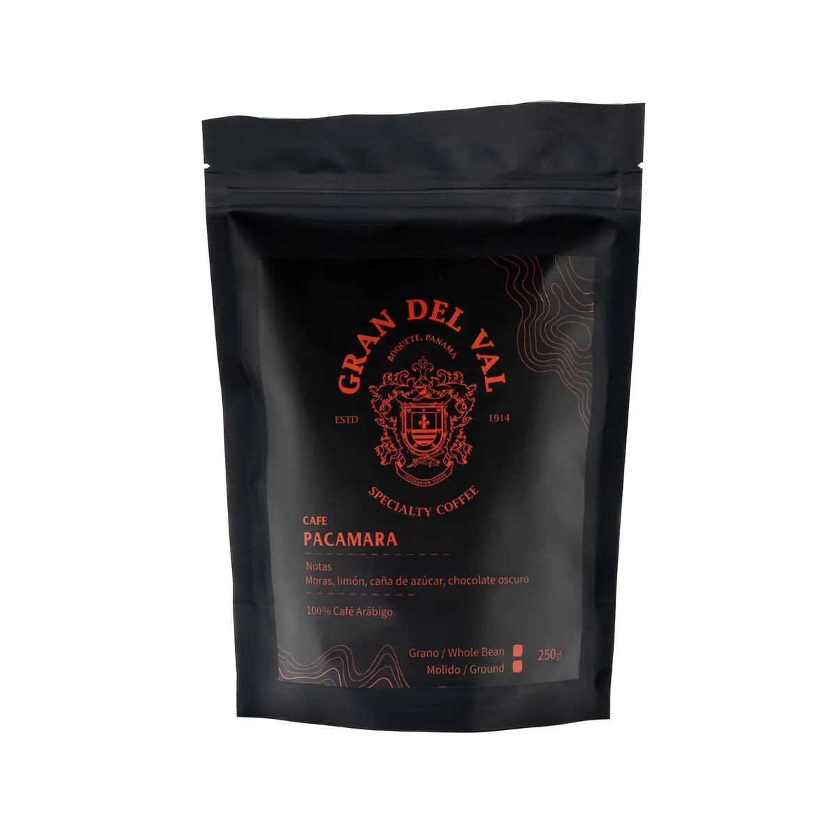 Gran Del Val Pacamara 250g coffee bag — rare giant-bean Arabica from Boquete, Panama